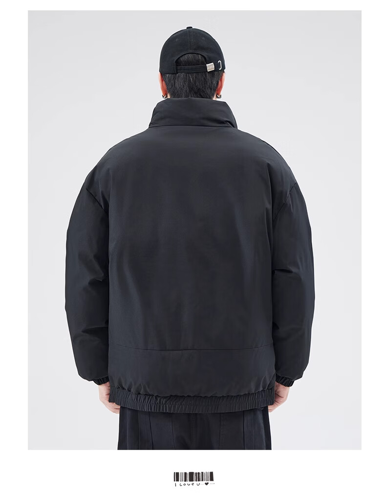 Cotton Casual Men's Winter Solid Color Stand Collar Cotton Jacket Warm Cotton Padded Coat Black 2XL 3
