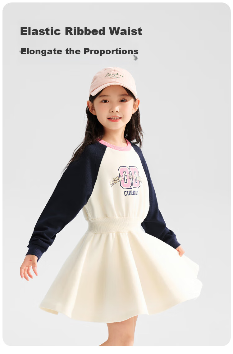 QQ DUCK Children's Clothing Girls' Dress Sports Preppy Style Youth Waist-Cinching Dress Navy Blue; Size 140 4
