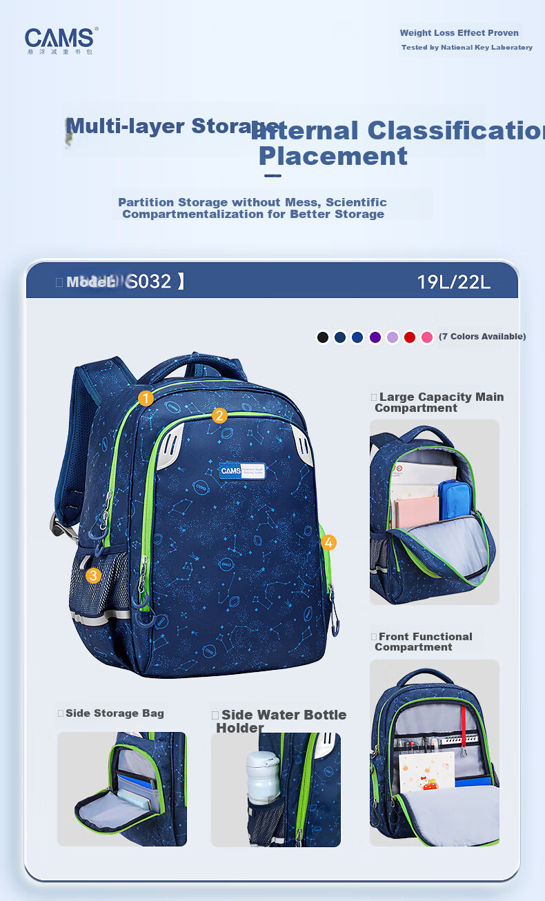 CAMS [Preschool to Primary School Transition] Floating Weight Reduction Backpack for Grades 1-2 Boys And Girls, Lightweight Spine Protection Schoolbag S03204 9