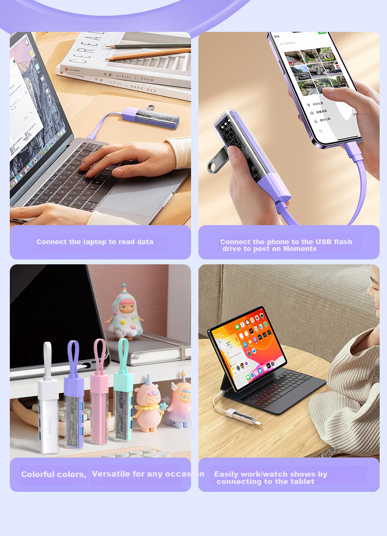 Pisen USB/Type-C Hub, 7-Port High-Speed Expansion Dock, HUB Splitter Extension Cable, One-To Expansion for Desktop Computers, Keyboard And Mouse Connectors with Hard Drive, Independent Control, 1m 7