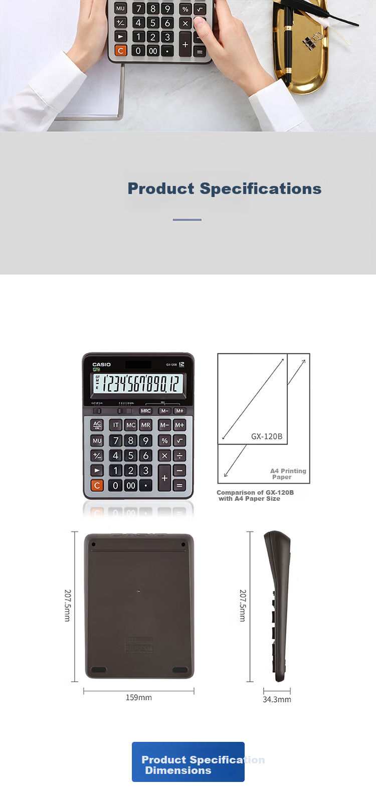 CASIO Popular Product GX-120B Business Calculator, Large Machine, Office Supplies, Gray 6