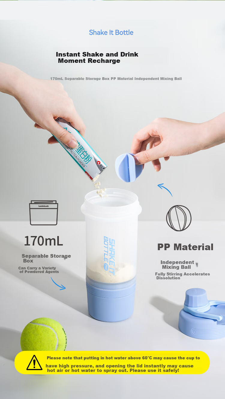LOCK&LOCK Sports Shaker Bottle with Individual Storage Box, Portable Plastic Cup, Fitness Tea Water Bottle, Gray (580mL+170mL) 5