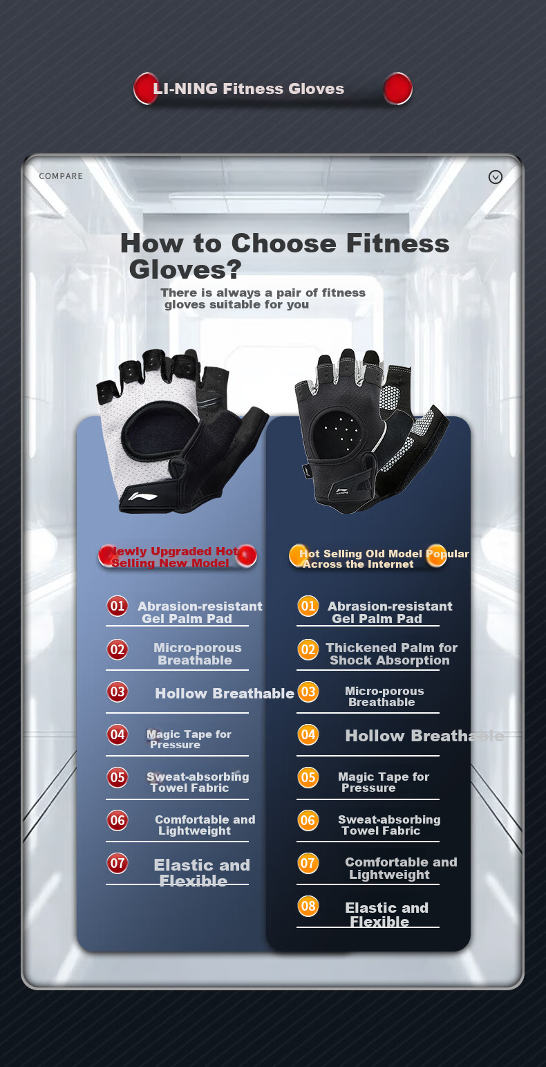 Li-Ning Fitness Gloves for Men And Women, Sports Wrist Guards, Pull-Up Bar Anti-Slip Training Gloves, Mountain Climbing Cycling Fingerless Gloves 2