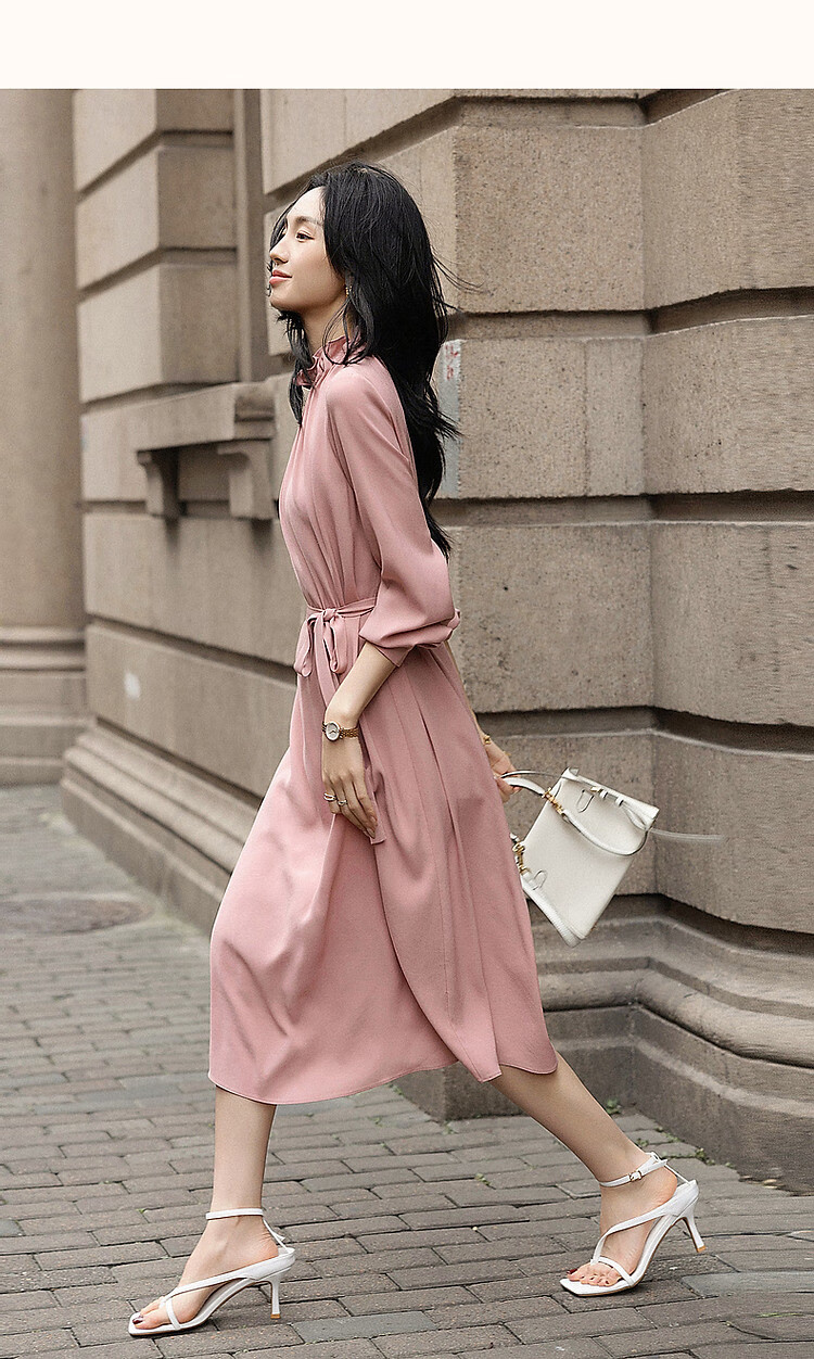 Demana Selected Airy Acetate Spring Socialite Style Comfortable Lightweight Ruffle Collar Mid-Length Women's Dress 8
