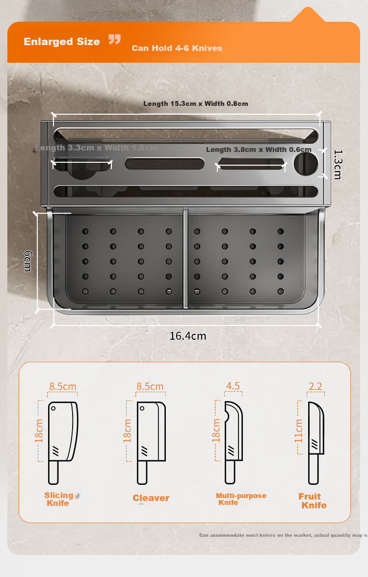 Cobbe Kitchen Knife Holder Wall-Mounted Storage Rack with Chopstick Cage, Multi-Functional Organizer, No Drilling Required, Stainless Steel Chopstick Tube And Knife Holder 10
