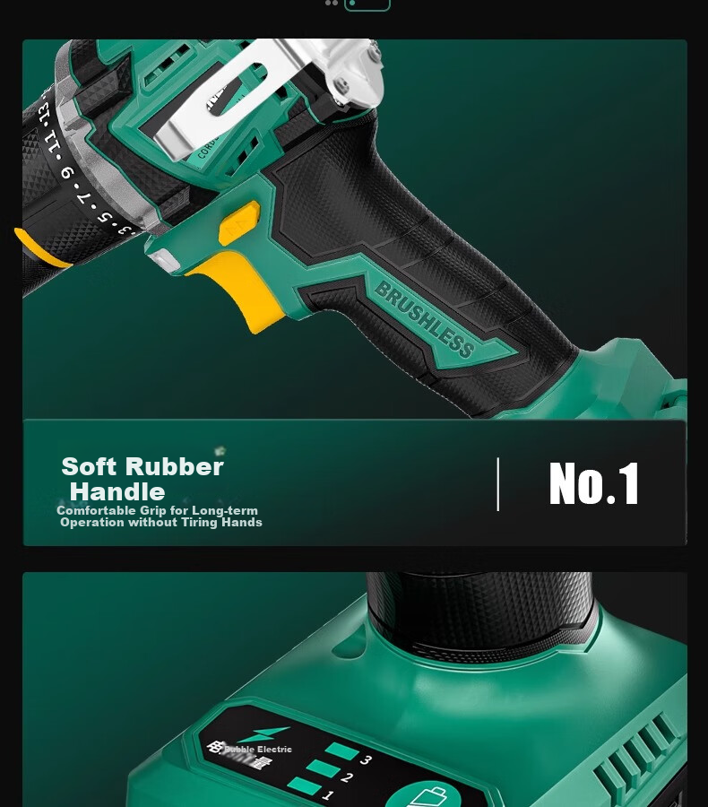 GREENER 21V Brushless Steel Cannon Lithium Drill, 55N.M Electric Drill, Rechargeable, Multi-Functional [Includes 27 Drill Bits] 37