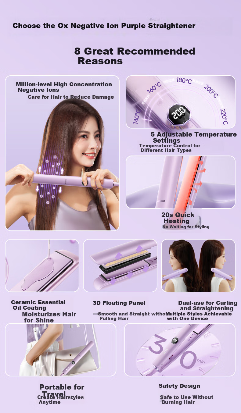 AUX Straight And Curled Hair Iron with Negative Ion, Hair-Friendly, Anti-Scalding, Dual-Use for Straight And Curly Hair, Five Temperature Settings, Bangs Clip, High Crown Volumizing Tool, Curling Iron, 520 Gift 3
