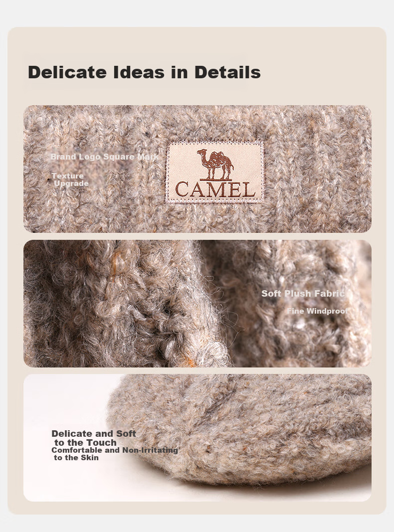 CAMEL Wool Yarn Knitted Hat for Women, Ear Protection, Warm, Cold Hat, Face-Slimming, Couple's Knitted Hat for Men 133CP15060 14