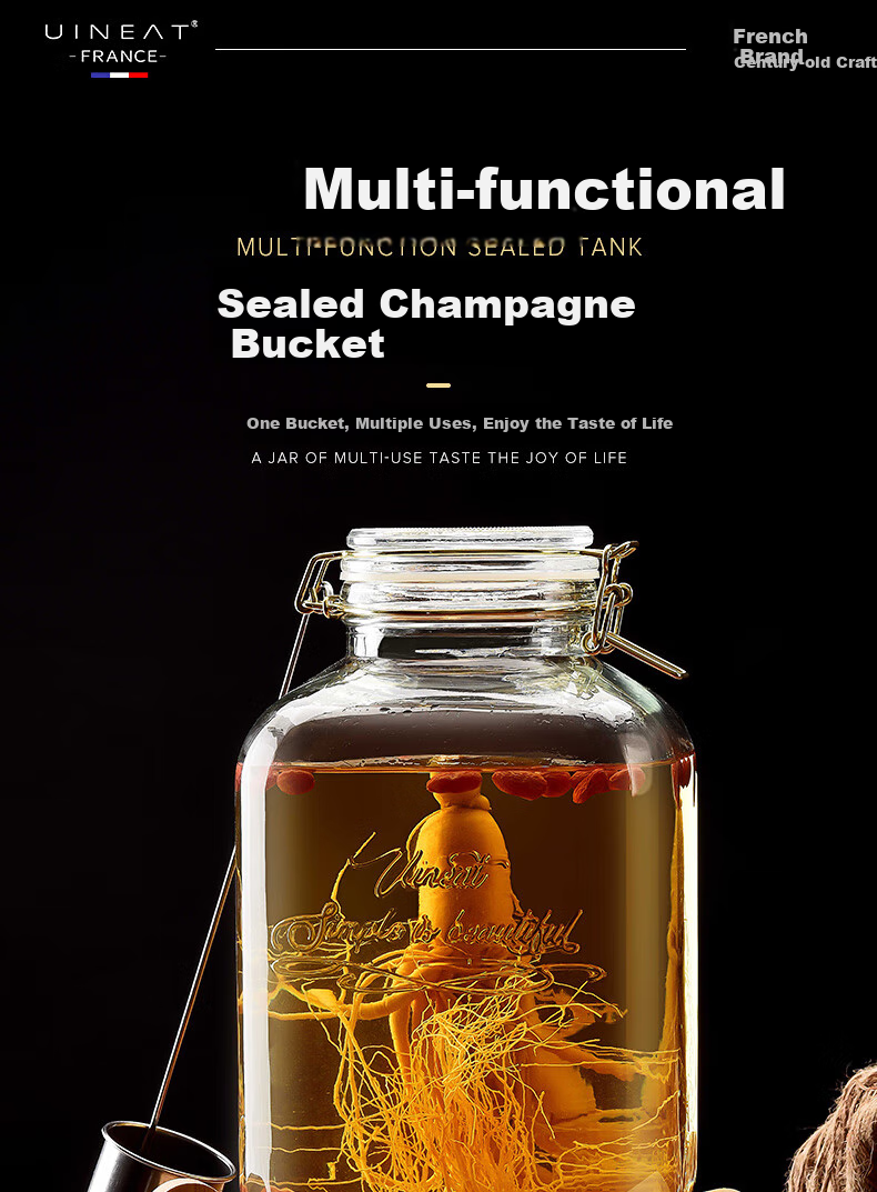 UINEAT Glass Infusion Bottle, Sealed Jar for Home Brewing, 5kg Capacity Wine Container 1