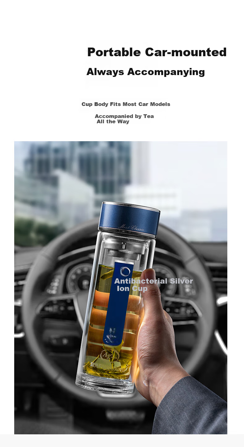 Fuguang Antibacterial Glass Cup, Double-Layer High Borosilicate Tea Cup, Tea-Water Separation Cup, Office Water Bottle for Men And Women, 400ml 11
