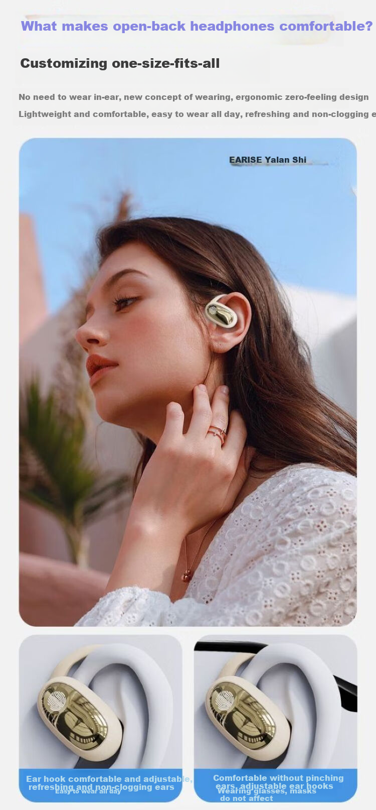 EARISE 2026 New Genuine Noise-Cancelling Open-Bone Conduction Wireless Bluetooth Headphones, Sports Ear-Hook Style, Ultra-Long Battery Life, Universal for Mobile Phones, JS918 Skin Color Smart Wearable Device 12