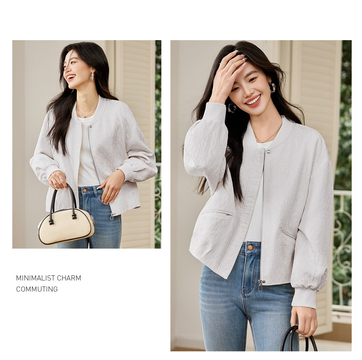 Taxiang Short Baseball Jacket for Women, Spring And Autumn Textured Design, Outerwear for Petite Figures, Cardigan T51D034 14