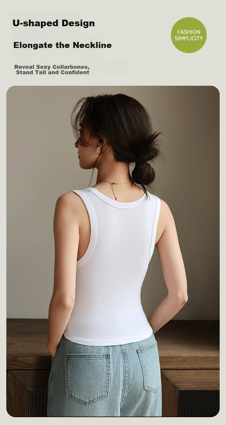 MiiOW Women's Camisole Tank Top [Racerback with Low Cut], Wide Shoulder Versatile Slim Fit Elastic Short T-Shirt, 2026 New White XL 4