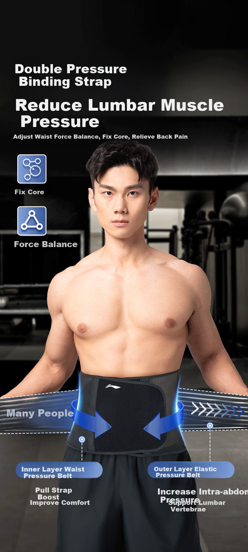 Li-Ning Waist Support Belt for Men, Sports Fitness Basketball Running Deep Squat Professional Training Lumbar Disc Strai 5