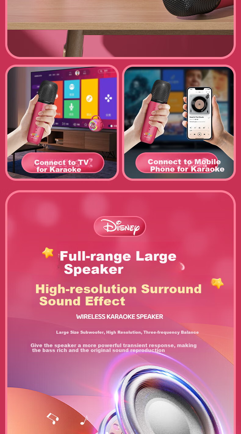 Disney Microphone Children's Toy, Birthday Gift for Girls Aged 7-14, Karaoke Mic with Bluetooth Speaker, Wireless, for Ages 8-12, 10 5