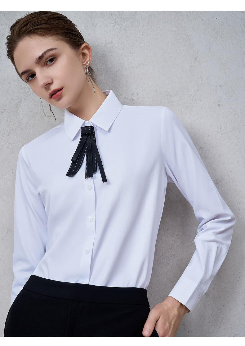 G2000 Women's Long Sleeve Commuter Shirt with Bow Tie, Cotton Comfort, All-Season, Mall Style 13