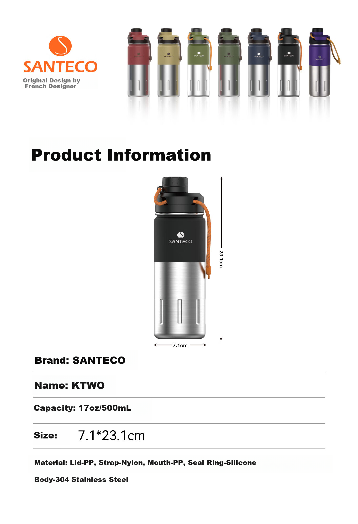 SANTECO Stainless Steel Insulated Water Bottle, Sports Cup, Portable Outdoor Men's Car-Mounted Large Capacity Cup, Cycling Mug, Moss Gree 3