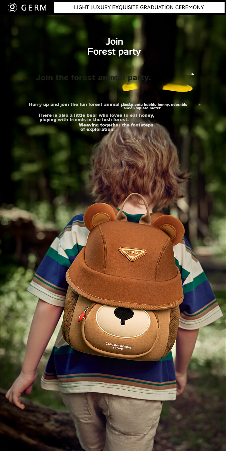 Germ Children's Backpack, Kindergarten Backpack, Ultra-Light Elementary School Bag, Travel Bag for Girls And Boys, Animal-Themed Small Backpack, Keke Xiong 8