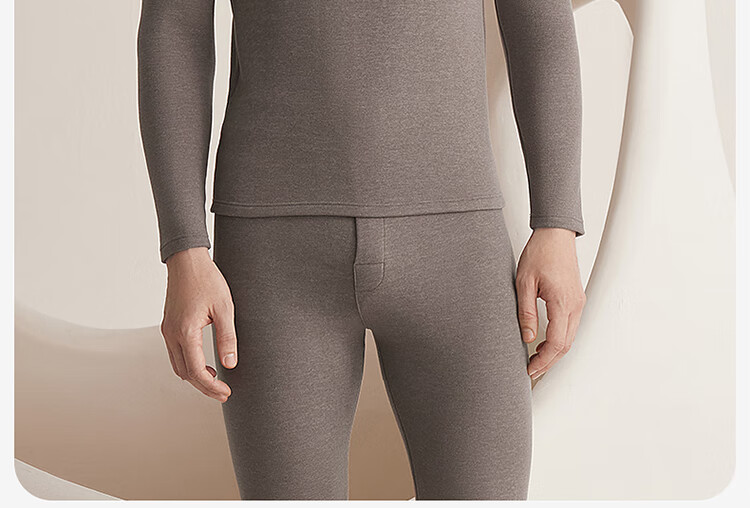 LangSha Men's Thermal Underwear Antibacterial Mite-Resistant Cashmere Silk Lightweight Crew Neck Double-Sided Fleece Autumn Top and Bottom Set 13