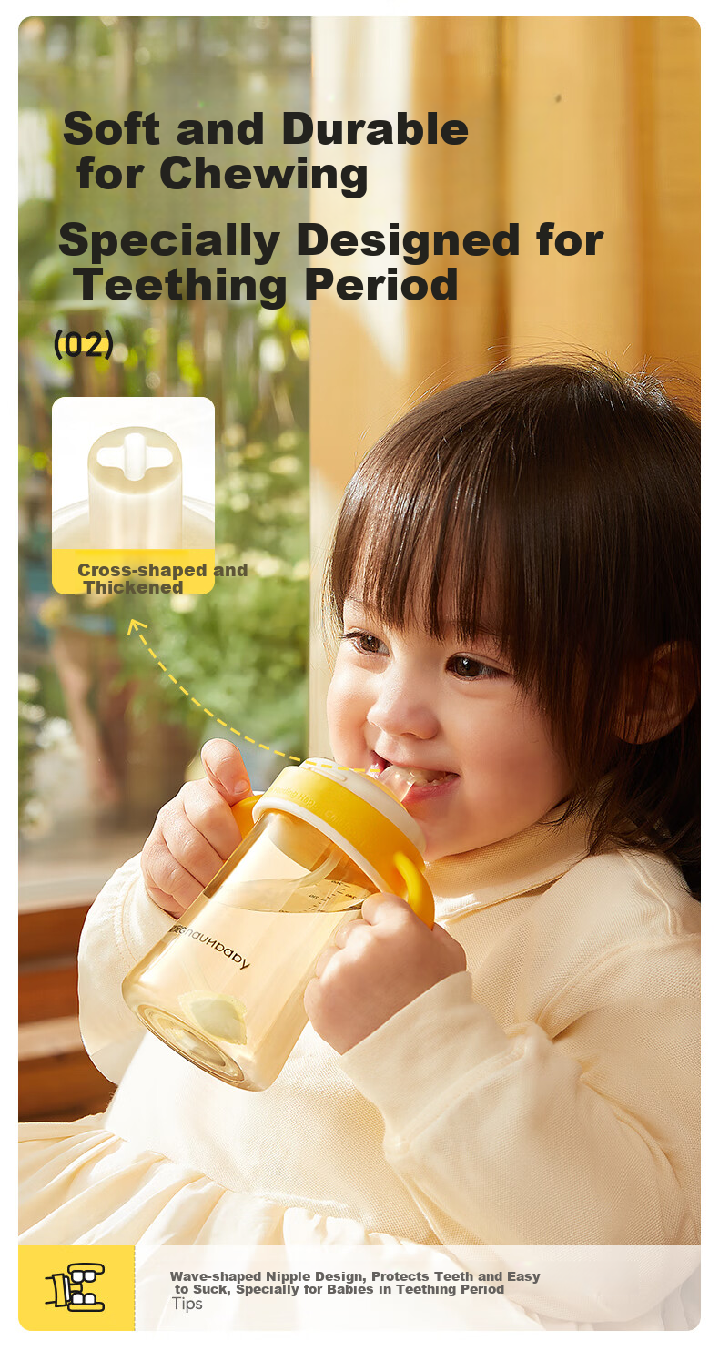 Huangchong Good Suction Learning Cup for Babies over One Year Old with Straw, Milk Bottle, Anti-Choking Direct Drinking Cup, 330ml 10