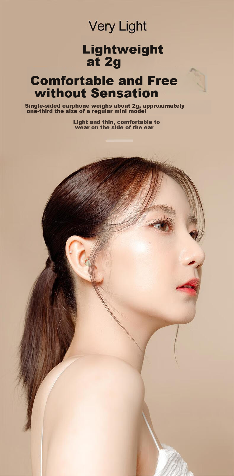 EARISE 2025 New Sleep Wireless Bluetooth Earphones, Compact Mini In-Ear High-Quality Noise-Cancelling Calling Ultra-Long Battery Life Side Sleeping No Ear Pressure, Skin Color, Bluetooth Headphones 5