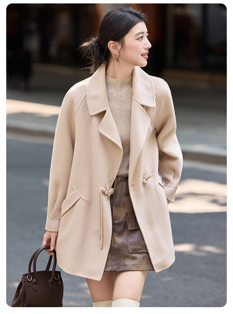 Bailu Elegant 100% Wool Coat 2025 Winter New Suit Collar Simple Mid-Length Double-Faced Woolen Women Black S 9