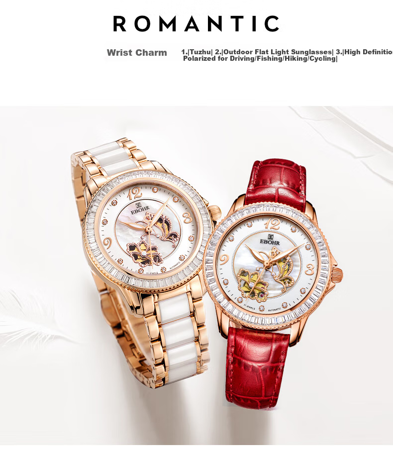 EBOHR Women's Watch, Butterfly Love Ceramic Strap Ladies Mechanical Watch, Light Luxury Exquisite Birthday Mid-Autumn Festival Gift 10880227 11