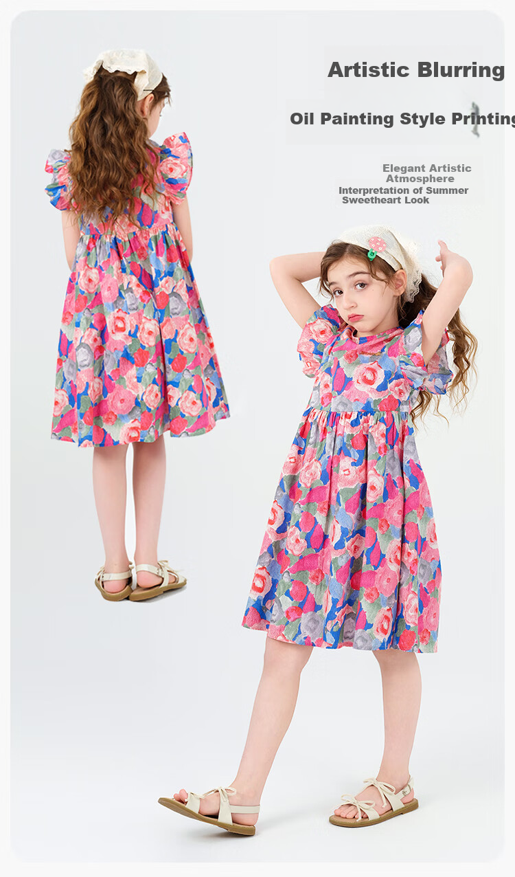 Disney Girls Floral Dress 2026 Summer New Princess Cotton Dress for Little Girls Floral Pattern Size 130 2