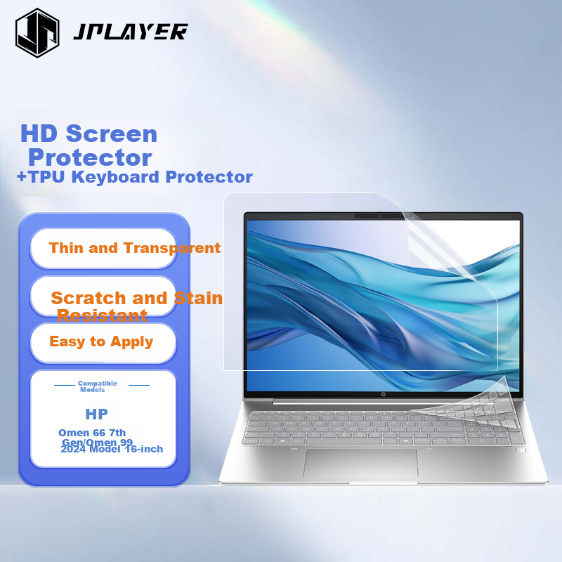 JPLAYER Keyboard And Screen Protector Set for HP Zhan66 7th/8th Gen/Zhan99 25/24 Laptop, Easy to Apply, Anti-Scratch, 16-Inch Screen Protector