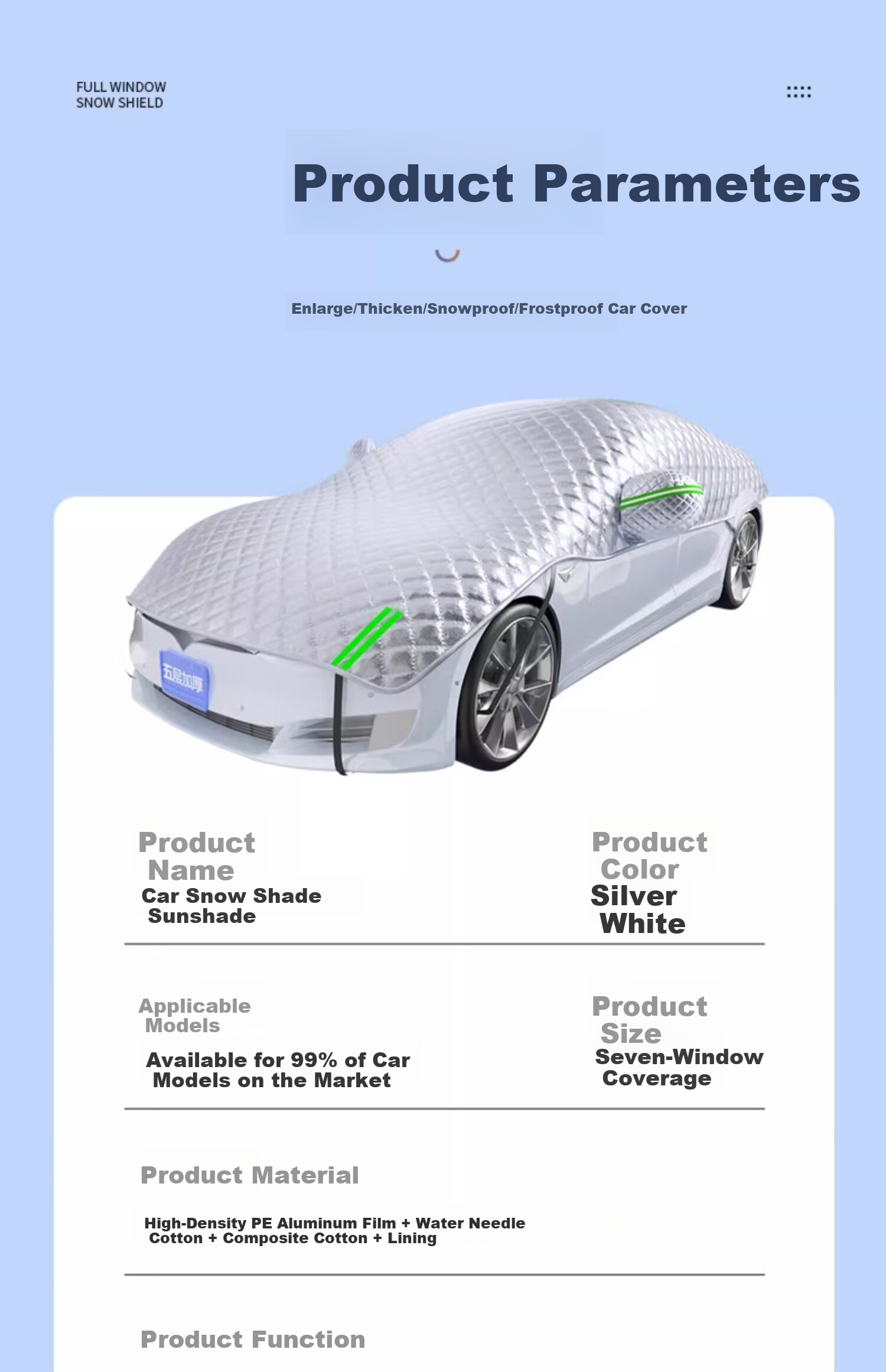 HELLOLEIBOO Car Sunshade, Windshield Cover, Sun Protection, All-Season Universal, Window Cover, Winter Thickened Half Car Cover 22