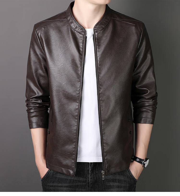 RED DRAGONFLY Men's Commuter Casual Fashion Baseball Collar PU Leather Jacket Coffee XL 9
