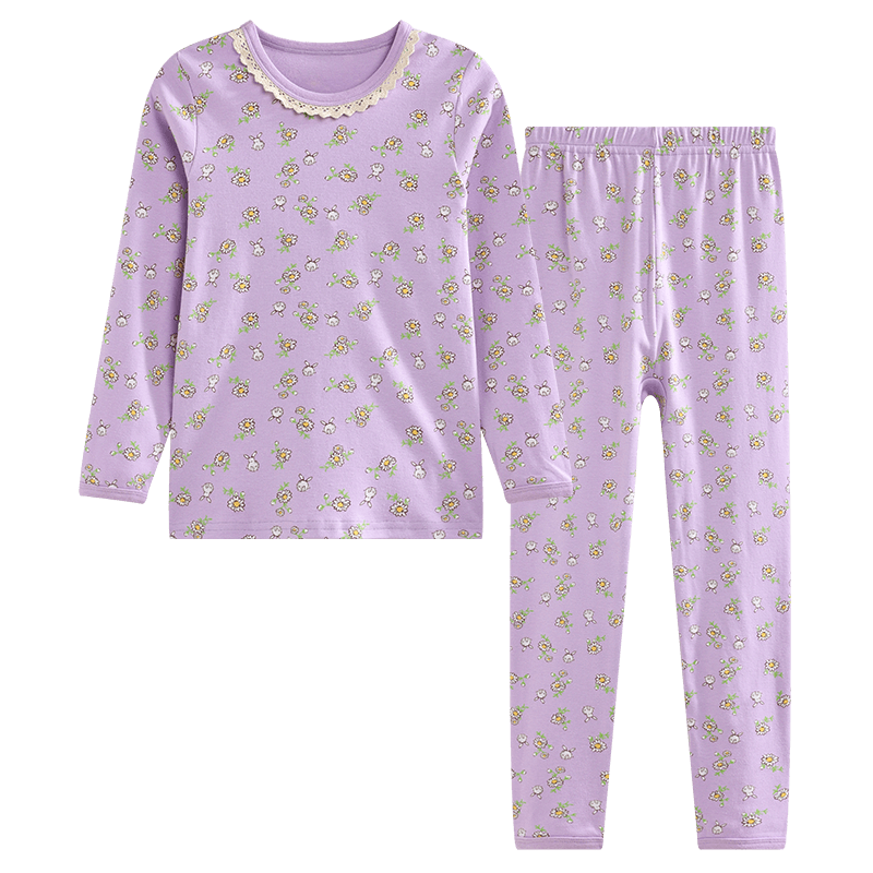 Hodo Children's Pure Cotton Underwear Set, Boys And Girls Autumn Thermal Underwear, Low-Collar Cotton Sweater M1170 Light Purple 130