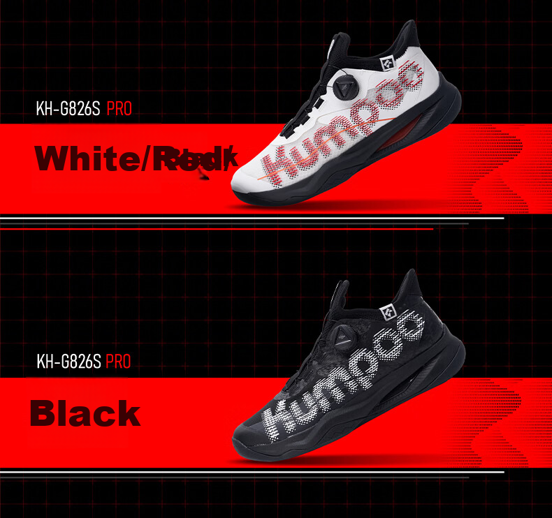 Kumpoo Badminton Shoes, Breathable, Shock-Absorbing, Non-Slip, Wear-Resistant, Xunfeng Professional Thick Yi PRO KH-G826S, White Red Black, Size 40 9