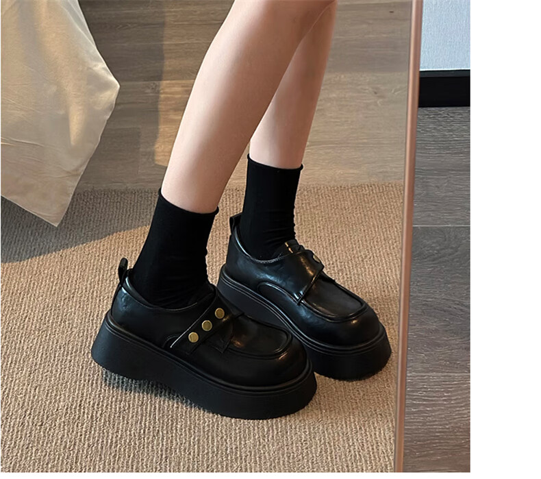 CARTELO Women's Thick Sole Height Increasing Loafers Black British Style Leather Shoes 1629 Black Size 37 5