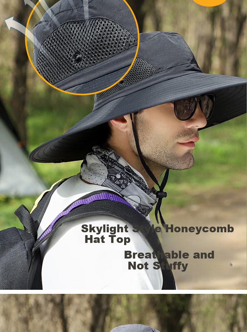 Ousen Outdoor Sun Hat with Wide Brim for Men And Women, Summer UV Protection Fishing Hiking Cycling Hat with Face Mask 3