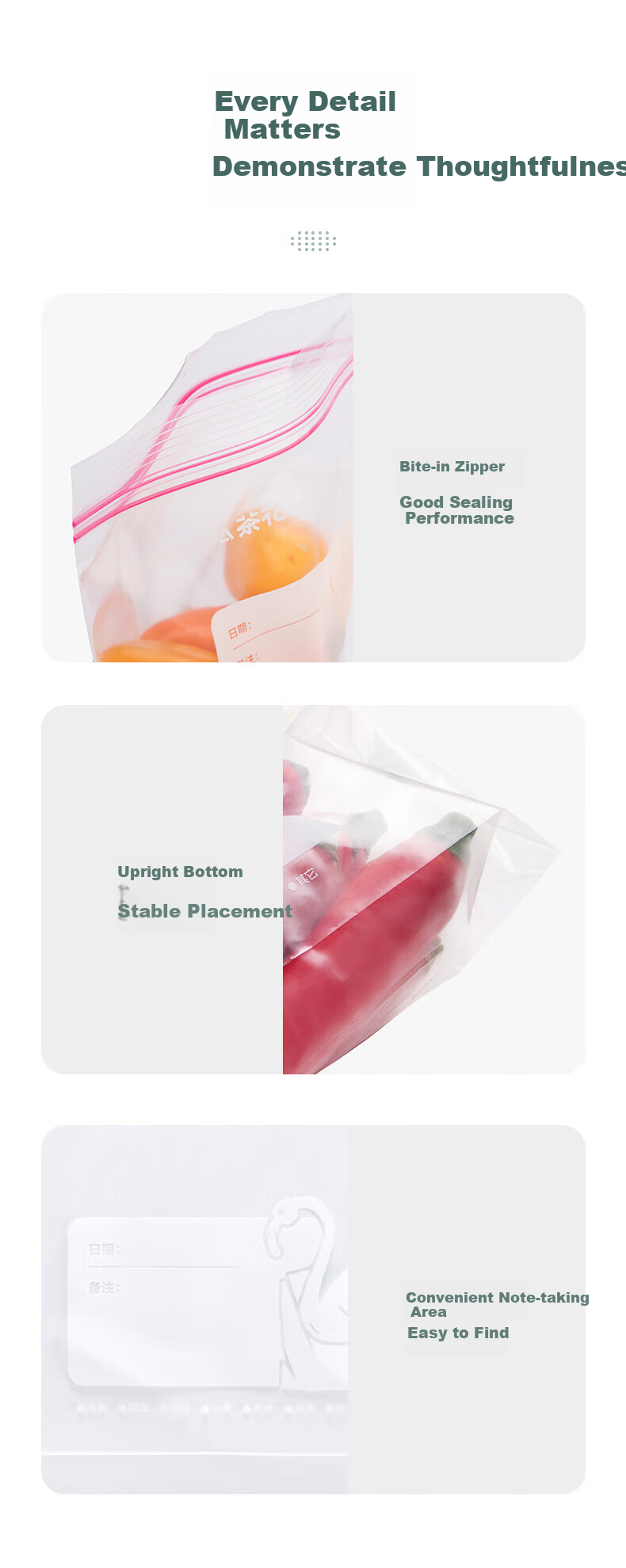CHAHUA Food Storage Bags, Large Size Combination Pack, 70 Pieces, Thickened Double-Ribbed Food-Grade Fresh-Keeping Storage Bags, Self-Sealing Bags 11