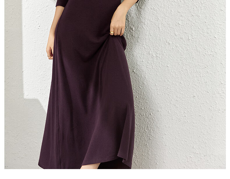 Fansiman Commuter Polo Collar Dress for Women Autumn New Slim Fit Shoulder Long Dress Mulberry Purple M 9