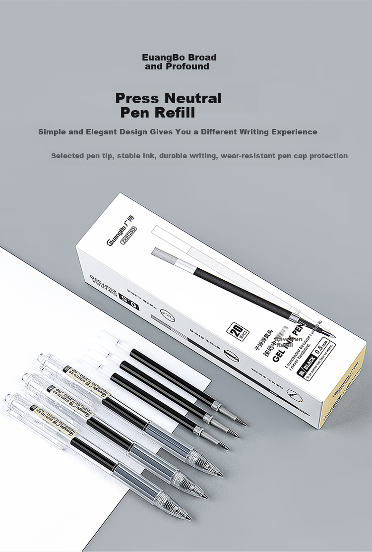 GuangBo Retractable Gel Pen Refill K35, Signature Pen Refill, 0.5mm Black Bullet Tip, Office Supplies, 20 Pieces/box, ZX9T35D 1
