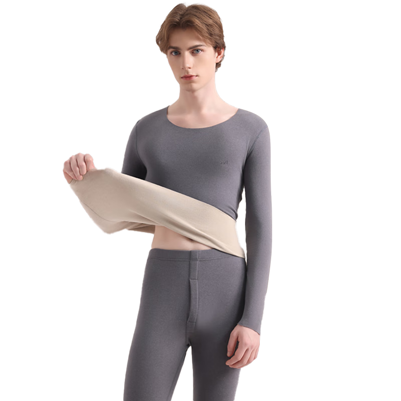 Miiow [Goose Down Tencel] Men's Thermal Underwear Set 10A Antibacterial German Velvet Heat Retaining Fleece Thickened Autumn Shirt and Pants