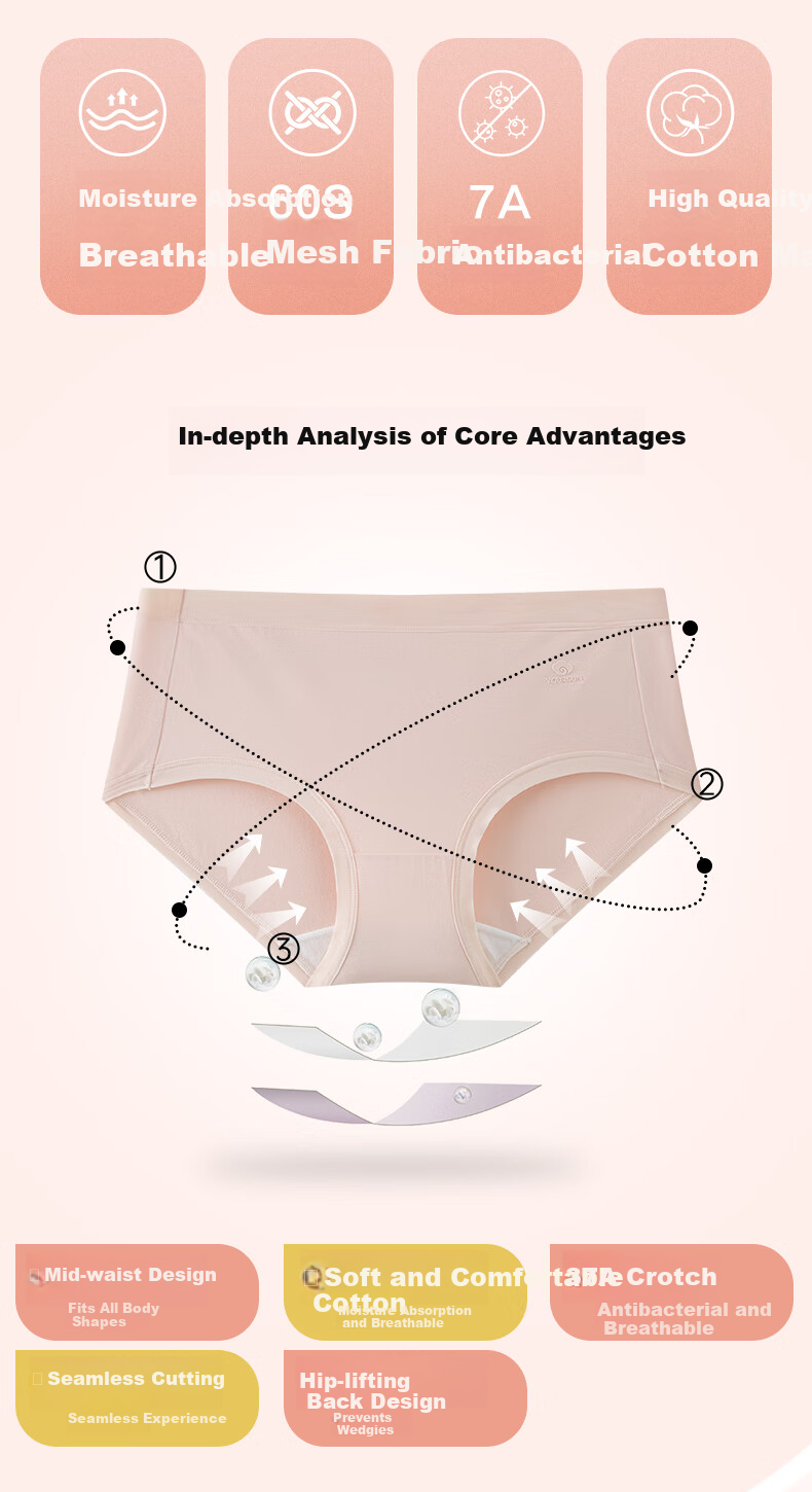 Yiershuang 4-Pack First-Class Women's Mid-Rise Underwear, 60 Count 7A Antibacterial Xinjiang Cotton Crotch Triangle Panties for Wome 2