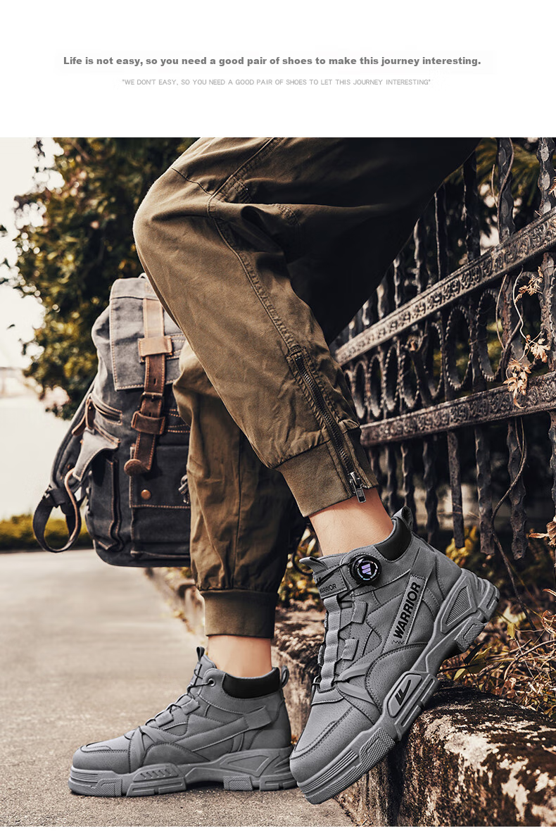 Huili Men's Versatile Martin Boots, 2025 Autumn And Winter New Style, Trendy Retro High-Top Work Boots, Gray, Size 40 11