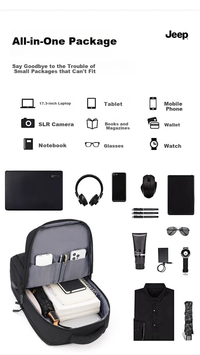 JEEP Backpack for Men And Women, Laptop Bag 16.1 Inch, Business Commute Large Capacity Travel Backpack 3