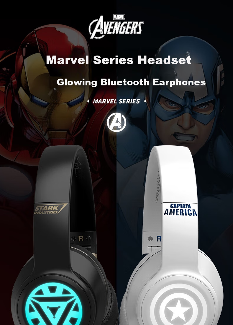 DISNEY Marvel Official Authorized Wireless Bluetooth Headphones, Over-Ear Gaming Music Sports Earphones MR02 Upgraded Version, Captain America Edition, Compatible with Apple, Xiaomi, Huawei 1