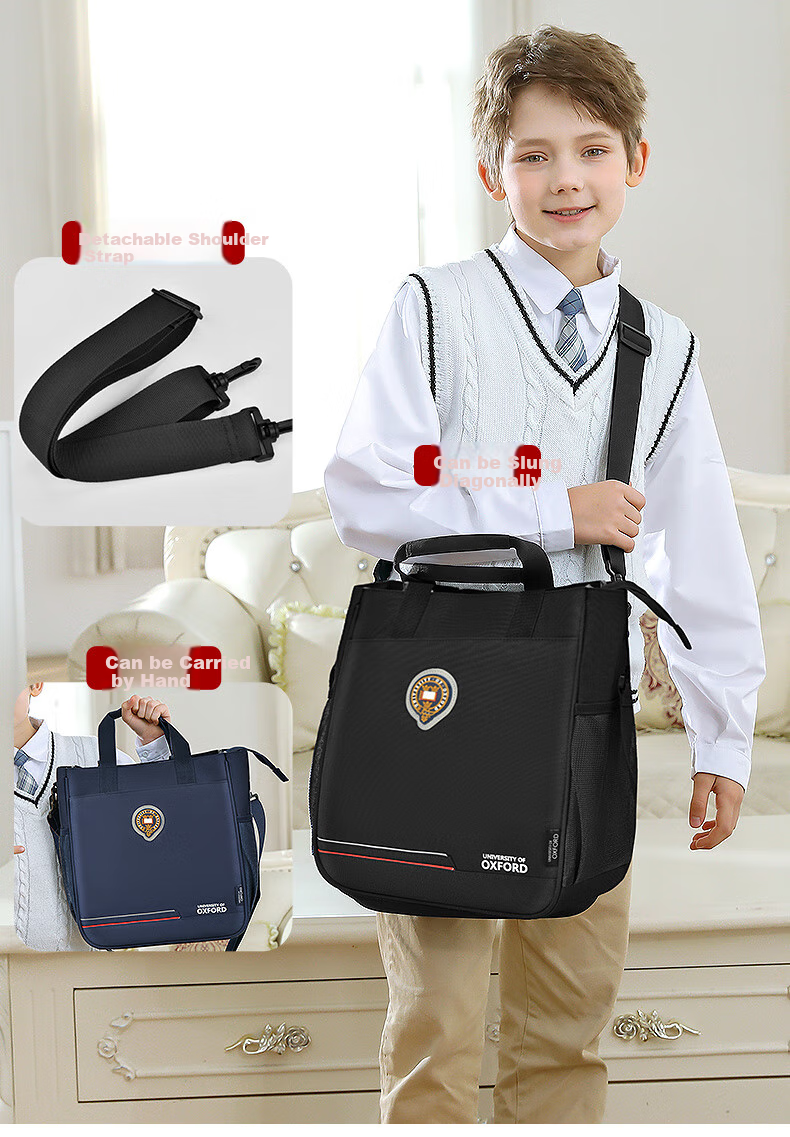 UNIVERSITY OF OXFORD Tutoring Bag Elementary School Student Handbag Middle And High School Student After-School Art Bag Boys And Girls Casual Crossbody Bag X1093 Black 6