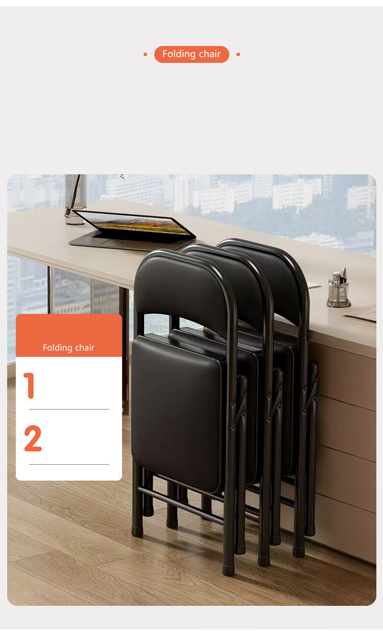 Annafu Simple Folding Chair Conference Chair Backrest Chair Computer Chair Office Chair Portable Dorm Chair ZY31 Black Frame Black Leather 5