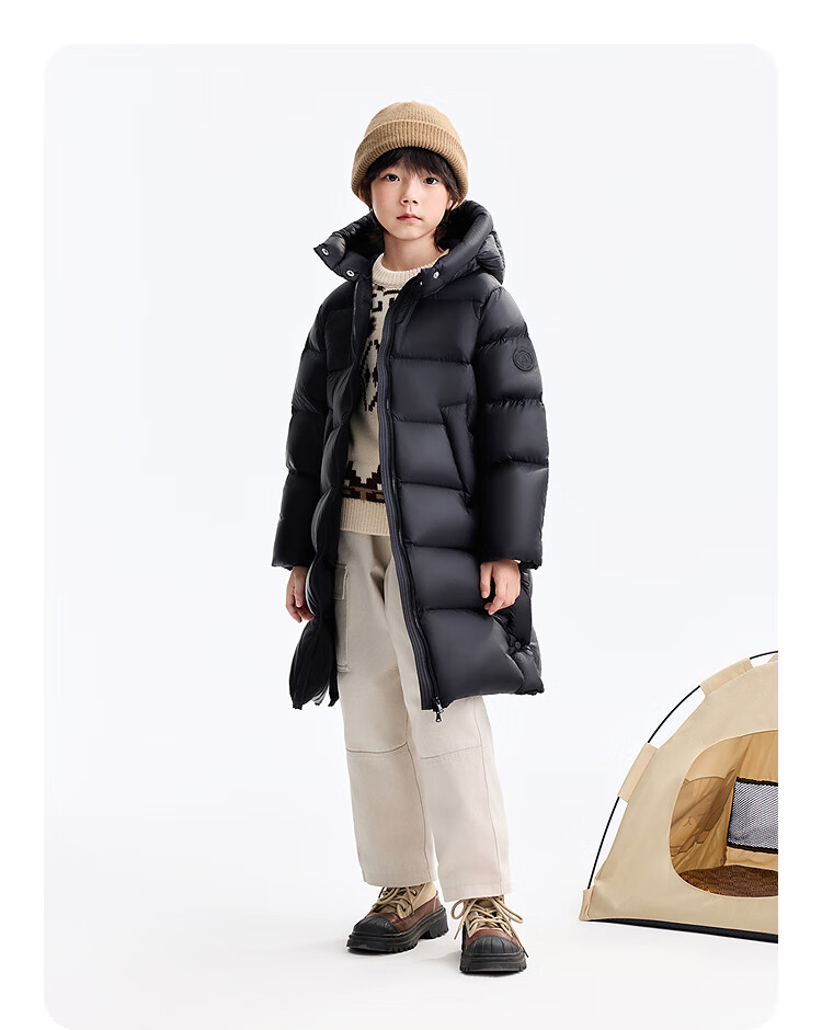 Annil Kids Unisex Extended Down Jacket 2025 Winter New Warm Coat Light Wheat Apricot 170 9
