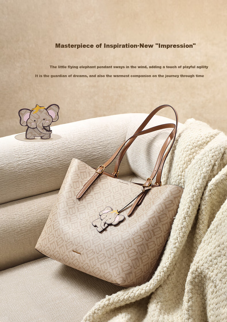 Belle Mother's Day Gift, Women's Bag, Seagull Monogram Crossbody Bag, Gift with Dumbo Charm, Tote Bag X7226AX5, Apricot Color 3