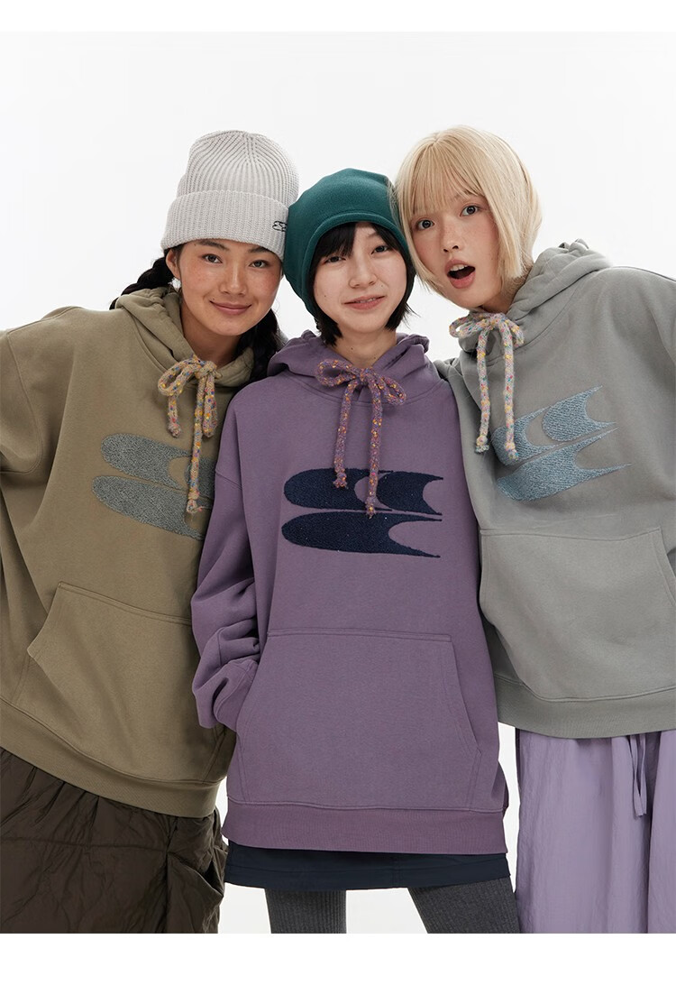 Crying Center Autumn Winter Hooded Logo Polka Dot Drawstring Fleece Thickened Sweatshirt Khaki Gray XS 14