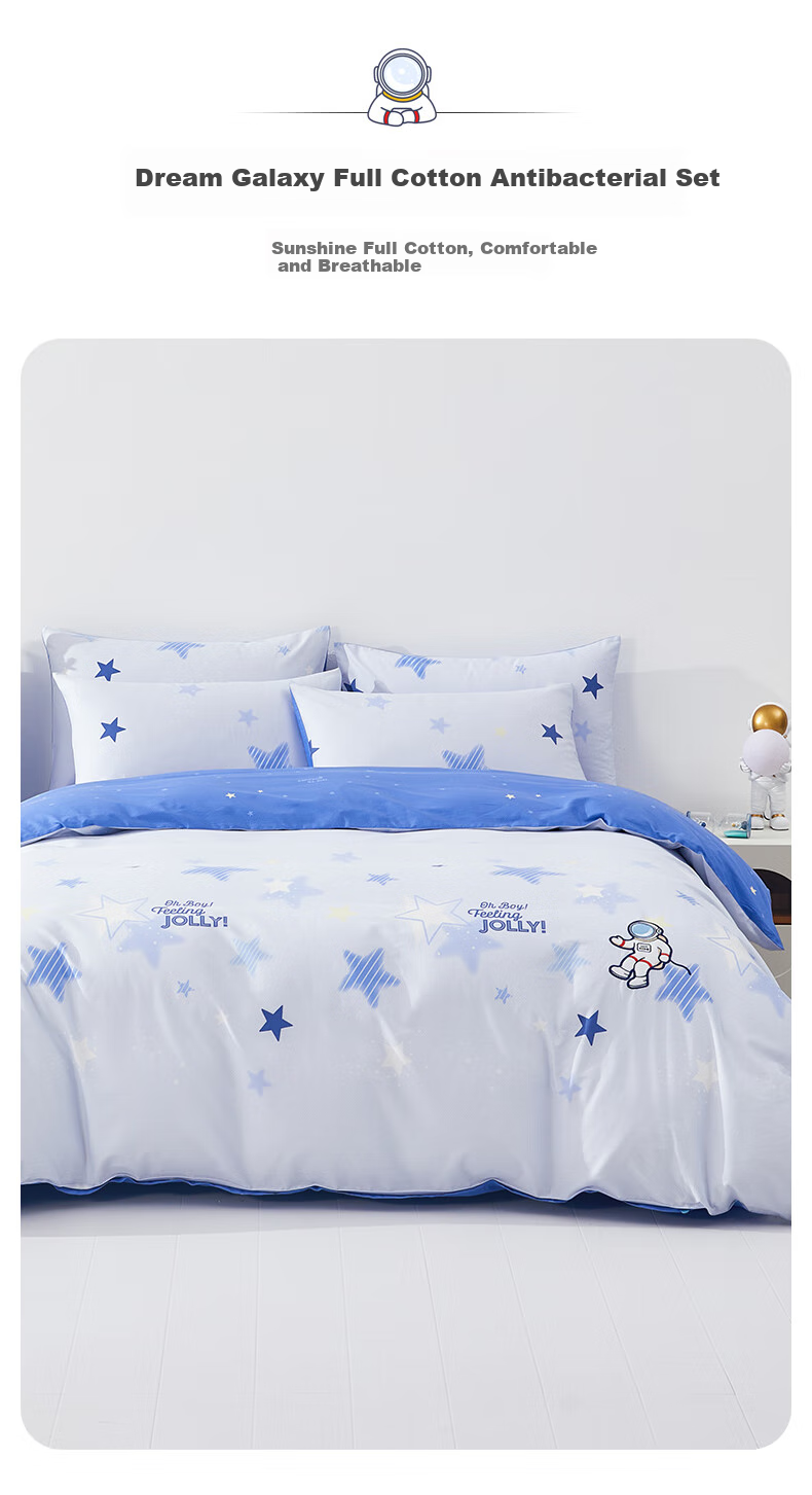 MERCURY Kids Three-Piece Bedding Set for Mother And Baby, Class A Pure Cotton Duvet Cover, Bed Sheet, Quilt Cover, Pillowcase, Single Student Dormitory Antibacterial Set, 150*210cm 1