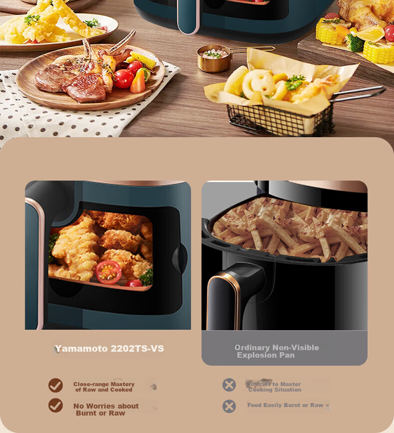 SHANBEN Air Fryer, 5L Capacity, Fully Automatic, Large Capacity, Visible Metal Inner Chamber, Steam Tender Frying And Baking All-In Machine, Quiet Operation, Oil-Free Cooking, S-AK8045VS 10